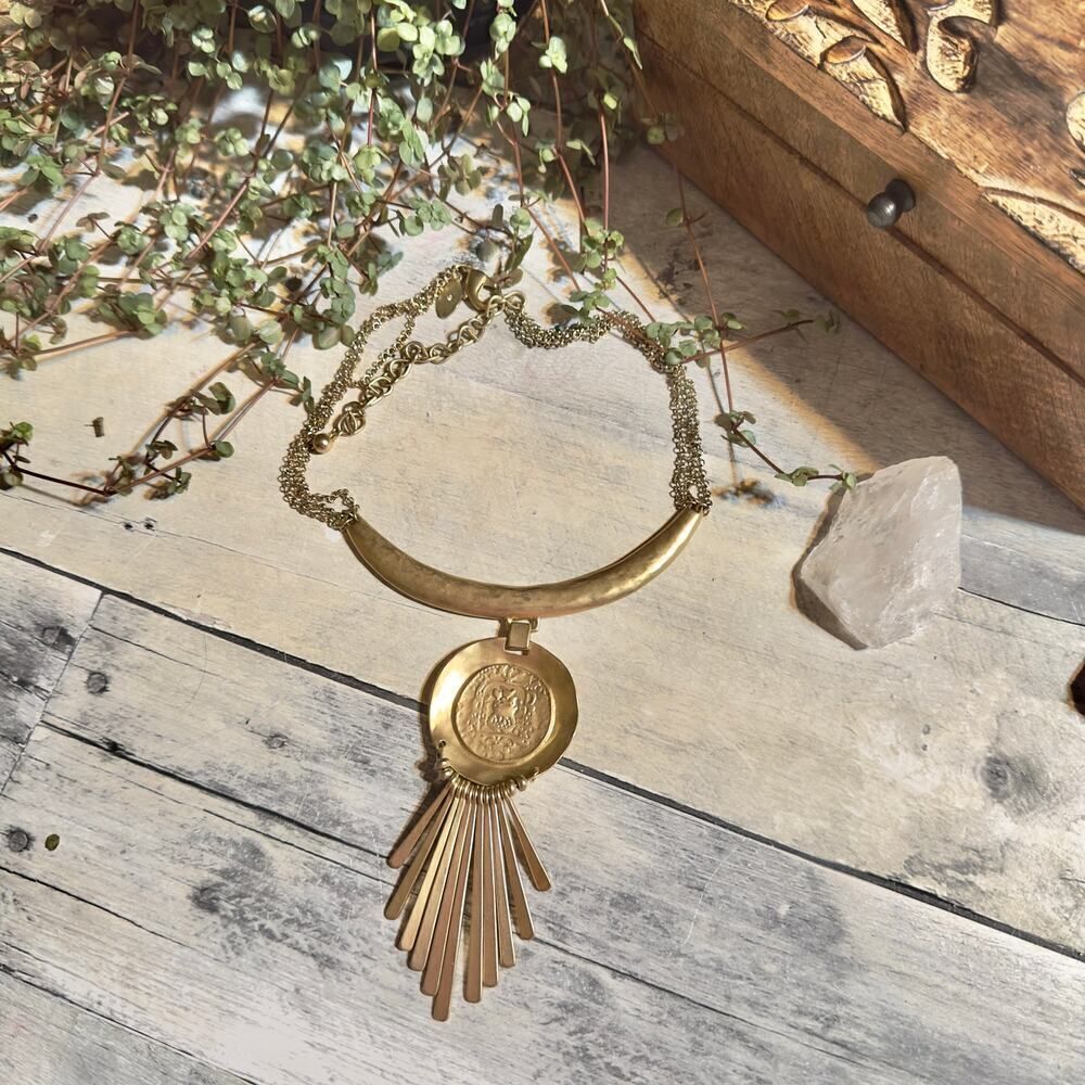 Chico's Brushed Gold Stella Bold Medallion Statement Necklace